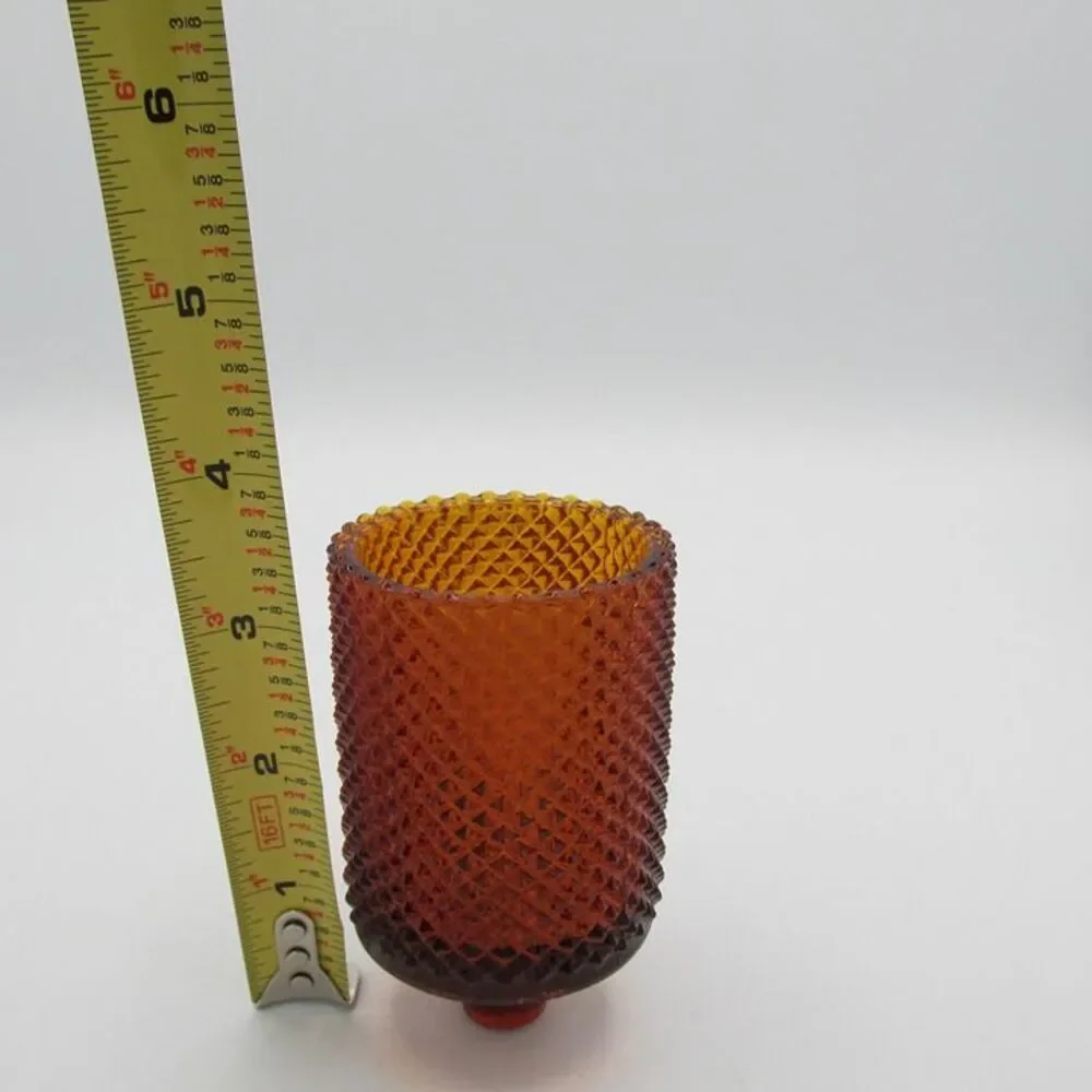 Vintage Diamond Point Votive Candle Holder AMBER no Rubber piece
